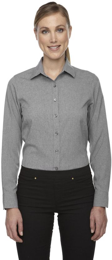 North End Ladies' Melange Performance 2.9oz 100% Polyester Long Sleeve Button Up Dress Shirt